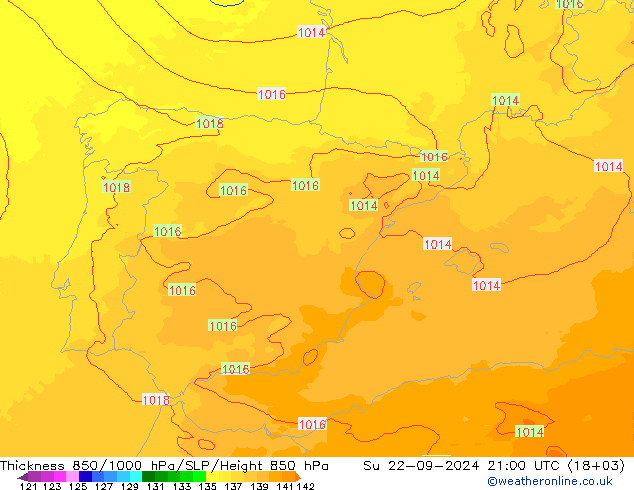 Thck 850-1000 гПа UK-Global Вс 22.09.2024 21 UTC