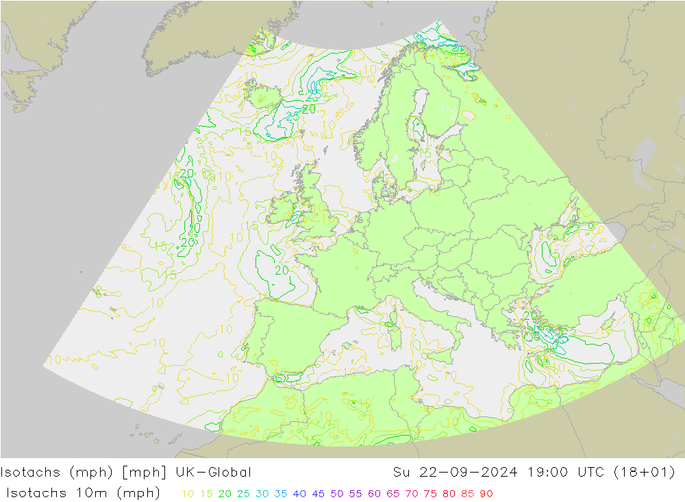 Isotachs (mph) UK-Global Su 22.09.2024 19 UTC