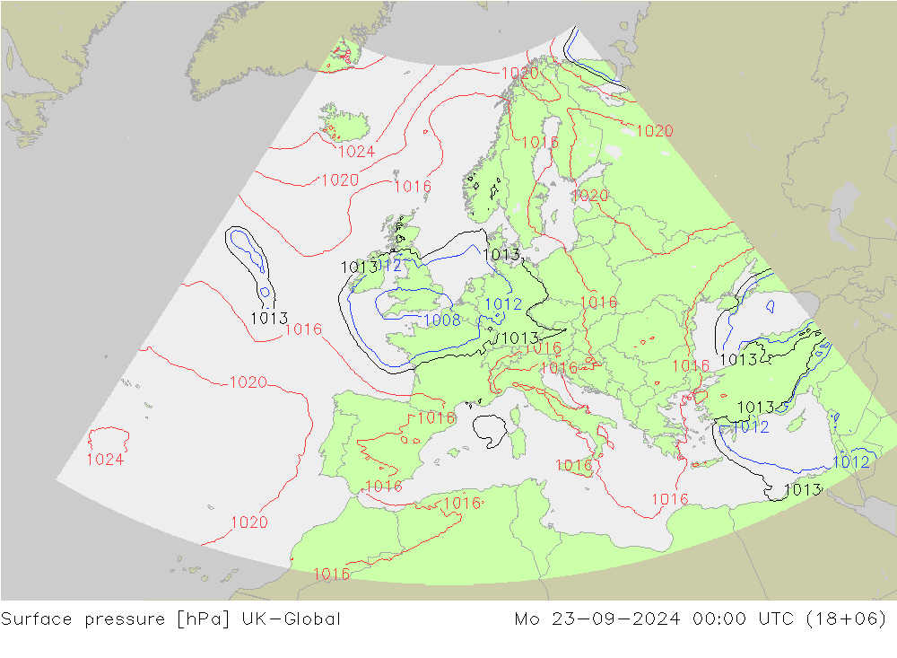 Surface pressure UK-Global Mo 23.09.2024 00 UTC