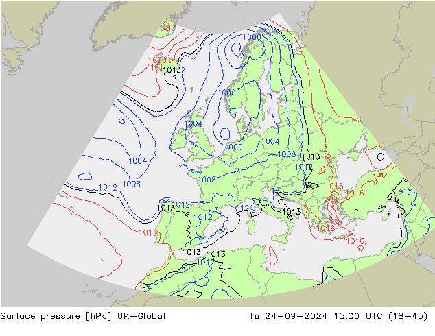 Atmosférický tlak UK-Global Út 24.09.2024 15 UTC