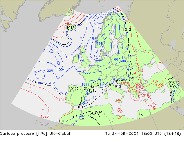 Surface pressure UK-Global Tu 24.09.2024 18 UTC