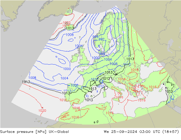 Surface pressure UK-Global We 25.09.2024 03 UTC