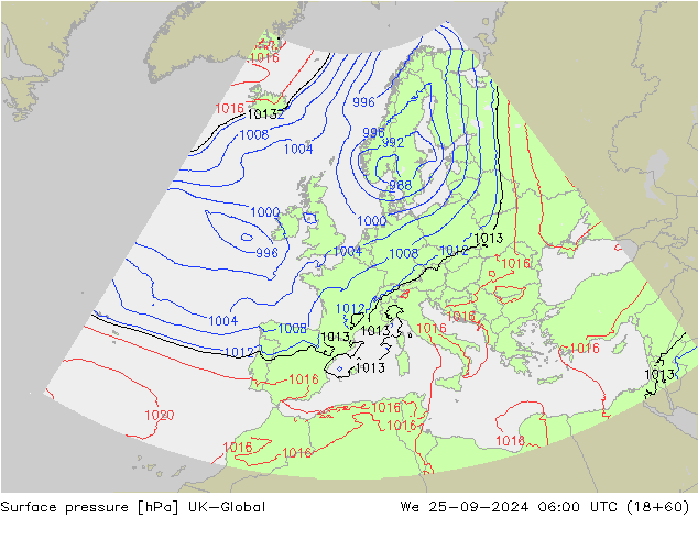 Surface pressure UK-Global We 25.09.2024 06 UTC