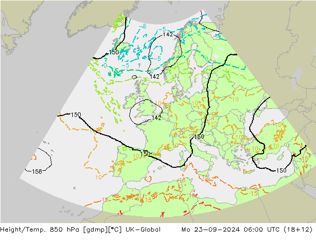 Height/Temp. 850 гПа UK-Global пн 23.09.2024 06 UTC