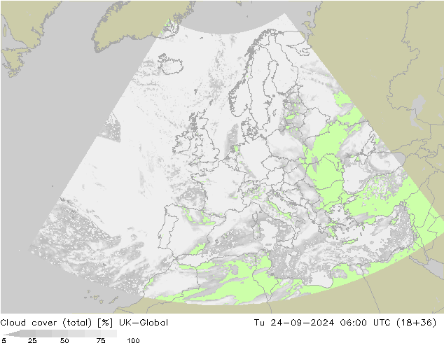 Bewolking (Totaal) UK-Global di 24.09.2024 06 UTC