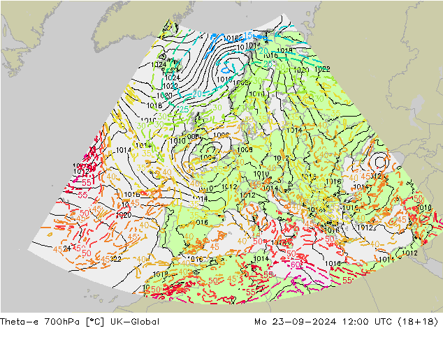 Theta-e 700hPa UK-Global  23.09.2024 12 UTC