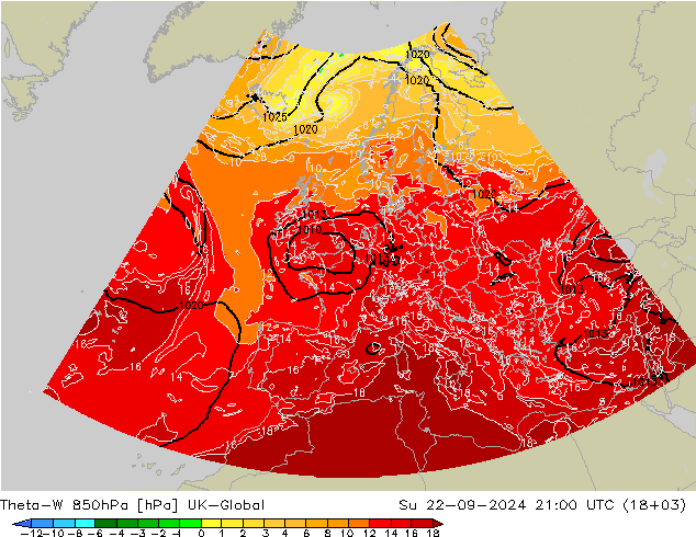Theta-W 850hPa UK-Global nie. 22.09.2024 21 UTC