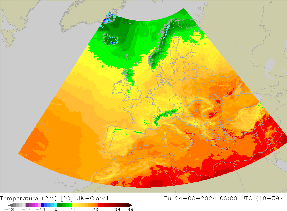 mapa temperatury (2m) UK-Global wto. 24.09.2024 09 UTC