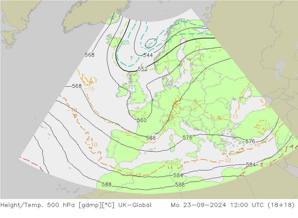 Height/Temp. 500 hPa UK-Global  23.09.2024 12 UTC