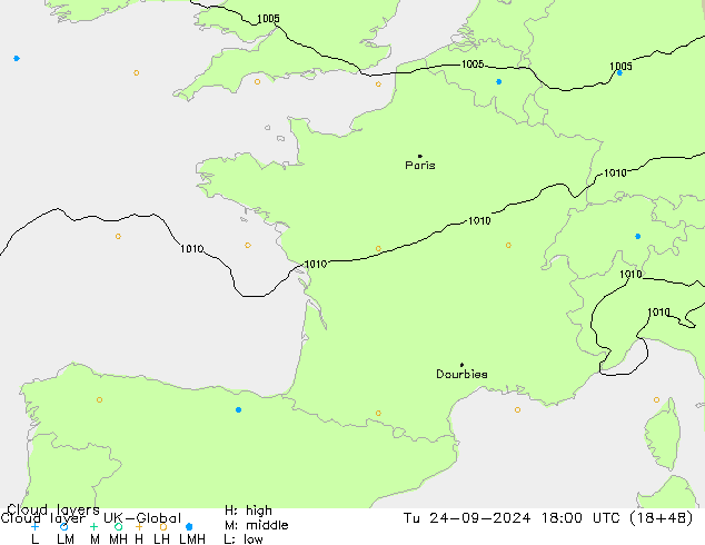 Cloud layer UK-Global вт 24.09.2024 18 UTC