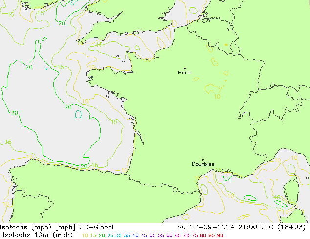 Isotachen (mph) UK-Global So 22.09.2024 21 UTC