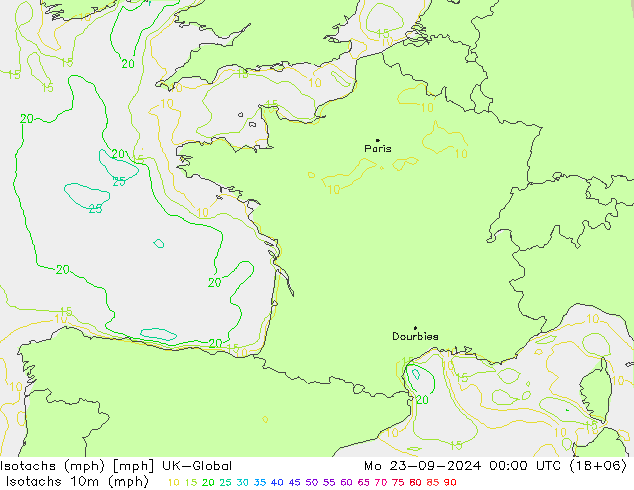 Isotachen (mph) UK-Global Mo 23.09.2024 00 UTC