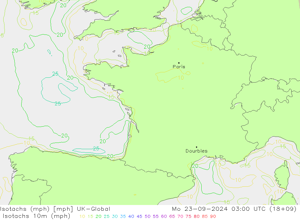 Isotachs (mph) UK-Global Mo 23.09.2024 03 UTC