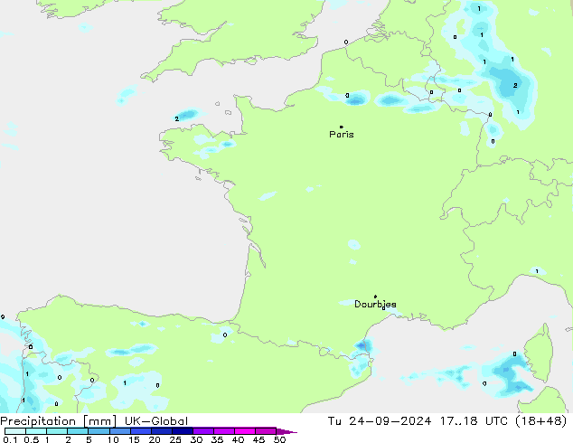 Precipitation UK-Global Tu 24.09.2024 18 UTC