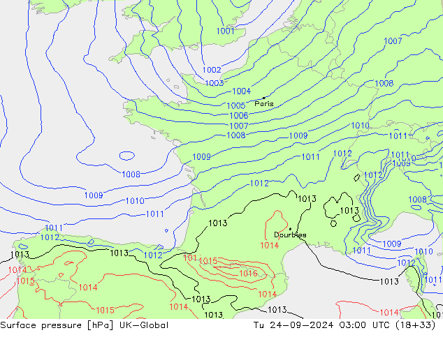 Atmosférický tlak UK-Global Út 24.09.2024 03 UTC