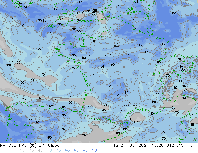 RH 850 hPa UK-Global Di 24.09.2024 18 UTC