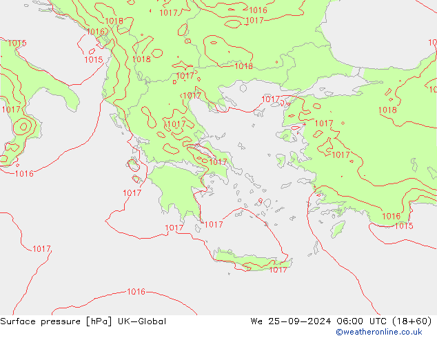 pressão do solo UK-Global Qua 25.09.2024 06 UTC