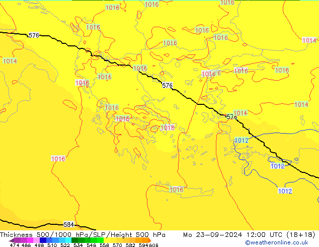 500-1000 hPa Kalınlığı UK-Global Pzt 23.09.2024 12 UTC