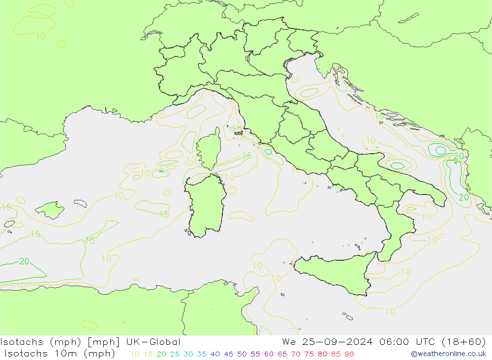 Isotachs (mph) UK-Global  25.09.2024 06 UTC