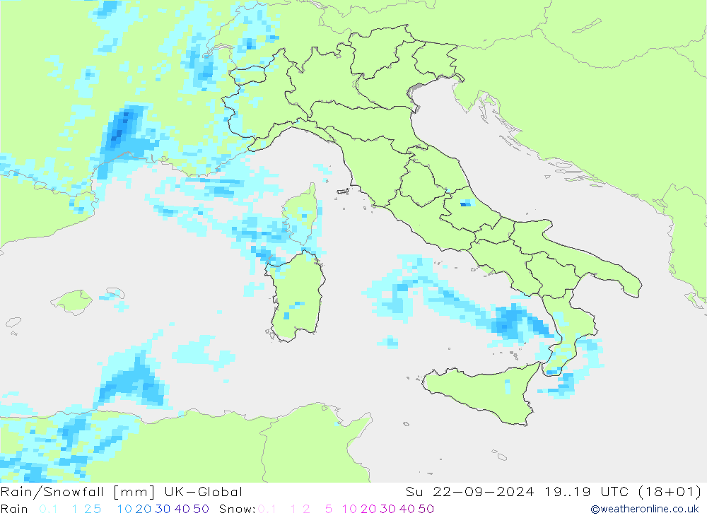 Regen/Sneeuwval UK-Global zo 22.09.2024 19 UTC