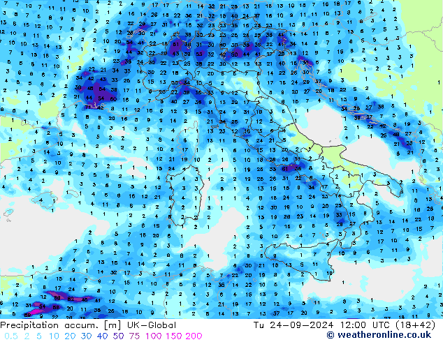 Totale neerslag UK-Global di 24.09.2024 12 UTC