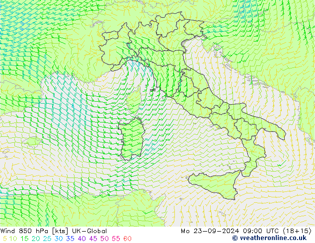 Wind 850 hPa UK-Global ma 23.09.2024 09 UTC