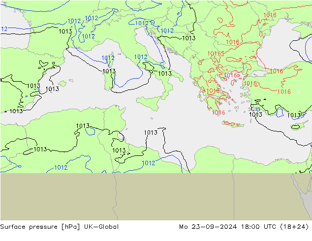 Surface pressure UK-Global Mo 23.09.2024 18 UTC