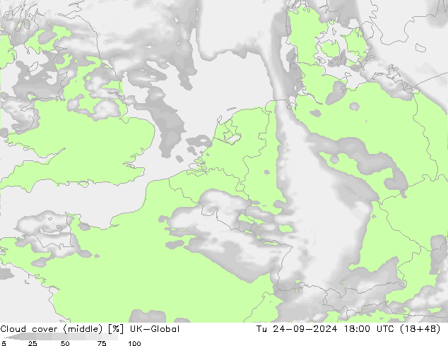 Cloud cover (middle) UK-Global Tu 24.09.2024 18 UTC