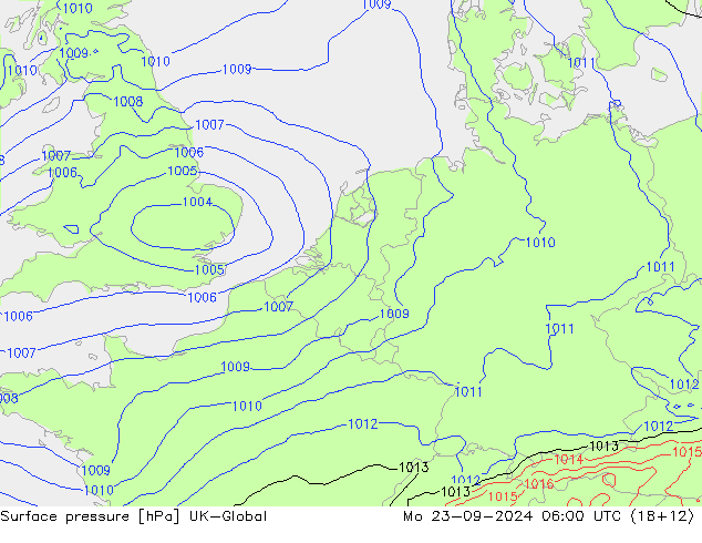 Surface pressure UK-Global Mo 23.09.2024 06 UTC