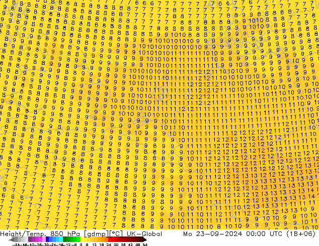 Height/Temp. 850 hPa UK-Global Mo 23.09.2024 00 UTC