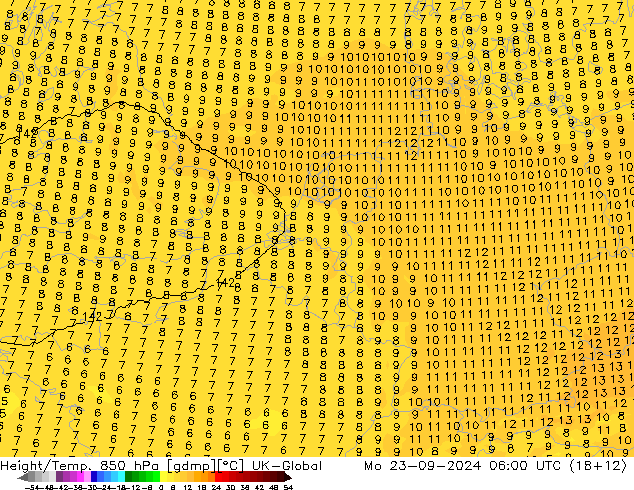 Height/Temp. 850 hPa UK-Global Mo 23.09.2024 06 UTC