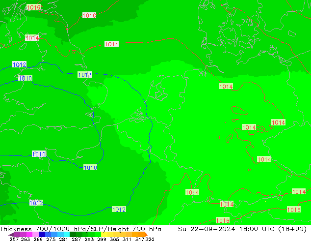 Thck 700-1000 hPa UK-Global Ne 22.09.2024 18 UTC