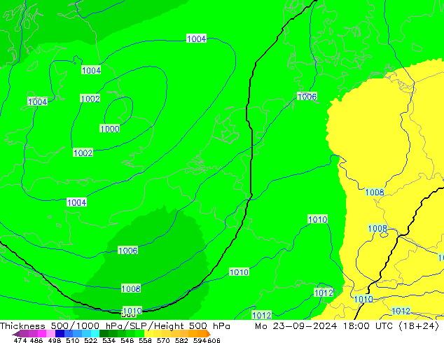 Schichtdicke 500-1000 hPa UK-Global Mo 23.09.2024 18 UTC