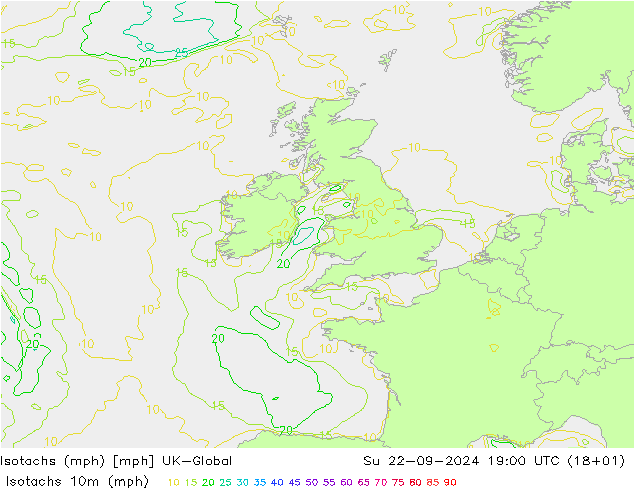 Izotacha (mph) UK-Global nie. 22.09.2024 19 UTC