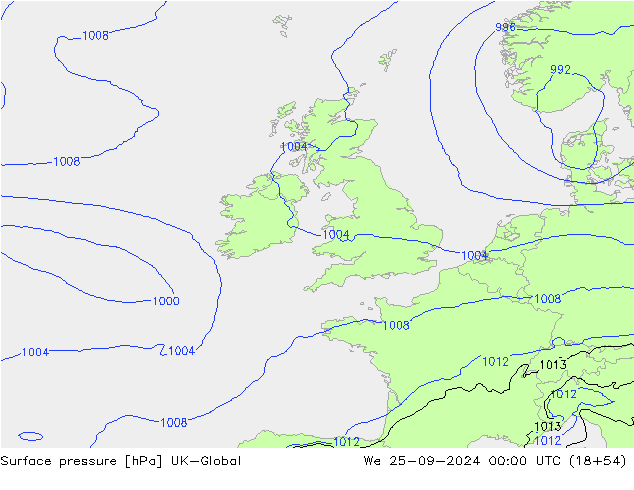 pressão do solo UK-Global Qua 25.09.2024 00 UTC