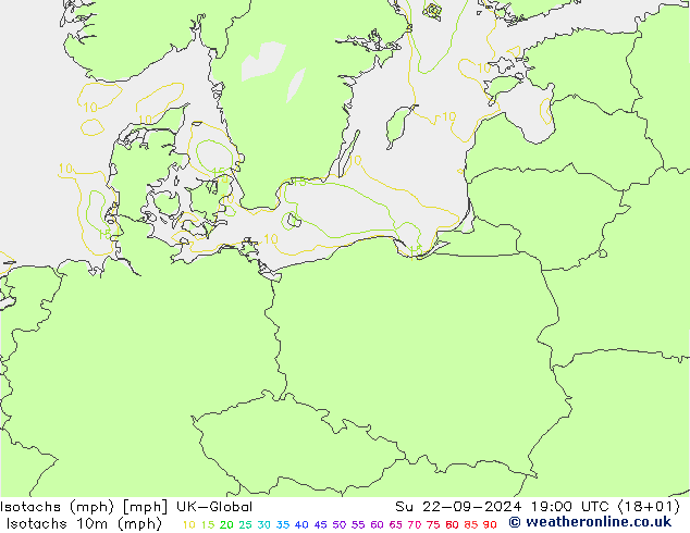 Izotacha (mph) UK-Global nie. 22.09.2024 19 UTC