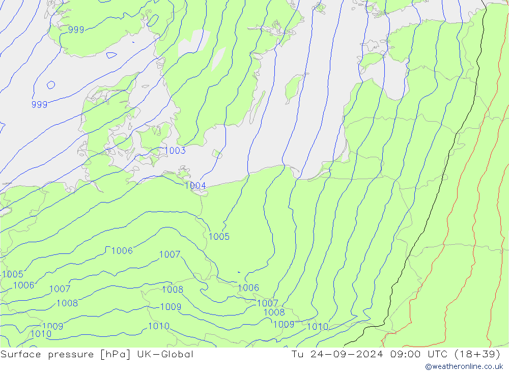 Surface pressure UK-Global Tu 24.09.2024 09 UTC