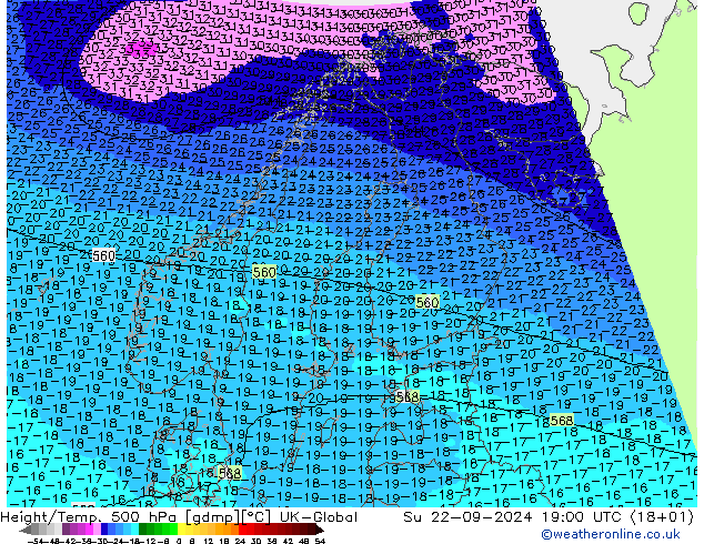 Height/Temp. 500 hPa UK-Global  22.09.2024 19 UTC