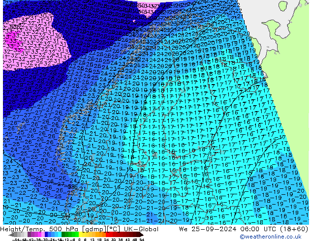 Height/Temp. 500 hPa UK-Global mer 25.09.2024 06 UTC