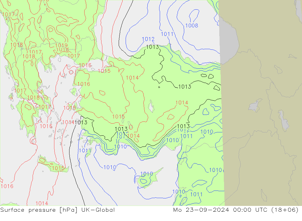 Pressione al suolo UK-Global lun 23.09.2024 00 UTC