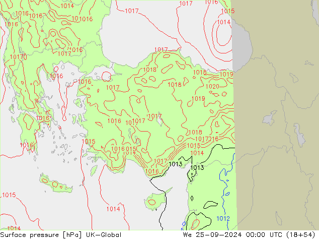 Luchtdruk (Grond) UK-Global wo 25.09.2024 00 UTC