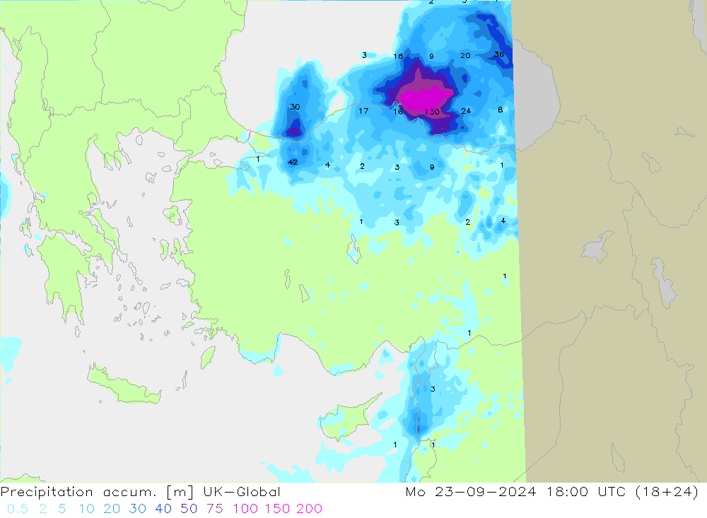 Precipitation accum. UK-Global Po 23.09.2024 18 UTC