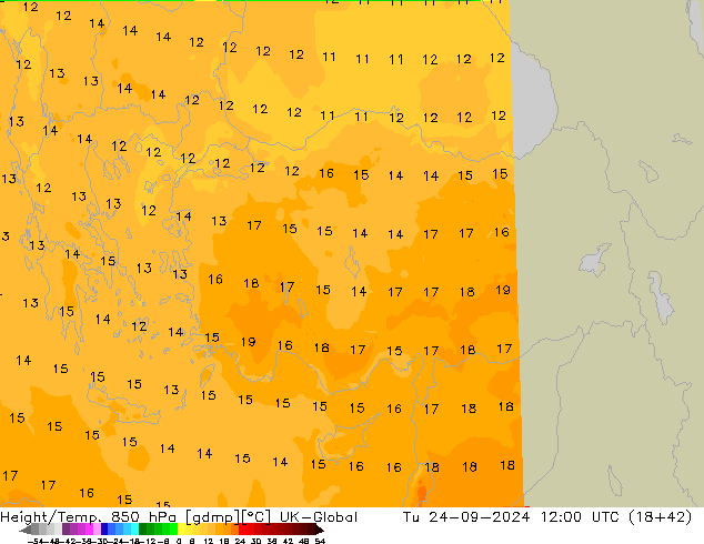Height/Temp. 850 hPa UK-Global  24.09.2024 12 UTC
