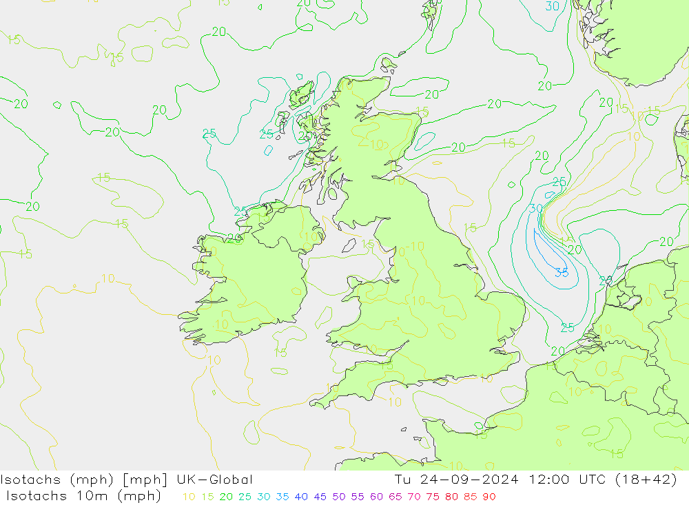 Eşrüzgar Hızları mph UK-Global Sa 24.09.2024 12 UTC