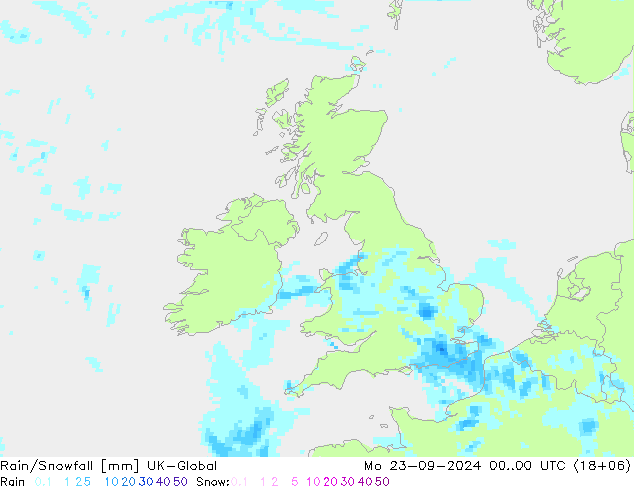 Rain/Snowfall UK-Global lun 23.09.2024 00 UTC