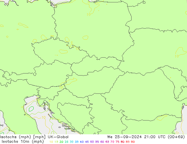 Isotachen (mph) UK-Global Mi 25.09.2024 21 UTC