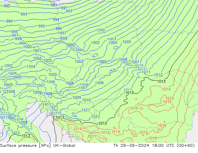 Surface pressure UK-Global Th 26.09.2024 18 UTC