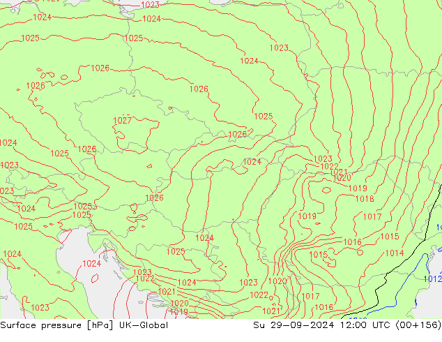 Surface pressure UK-Global Su 29.09.2024 12 UTC