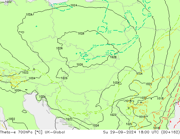 Theta-e 700hPa UK-Global Su 29.09.2024 18 UTC