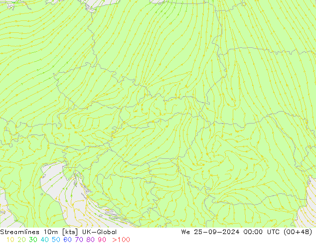 Streamlines 10m UK-Global We 25.09.2024 00 UTC